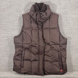 Esprit Puffer Vest Womens Large Brown Excellent Quilted Ribbed Knit Collar Zip